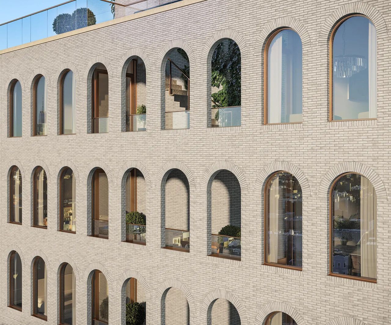 Detail of the slip-glazed brick arches on Parlour's facade