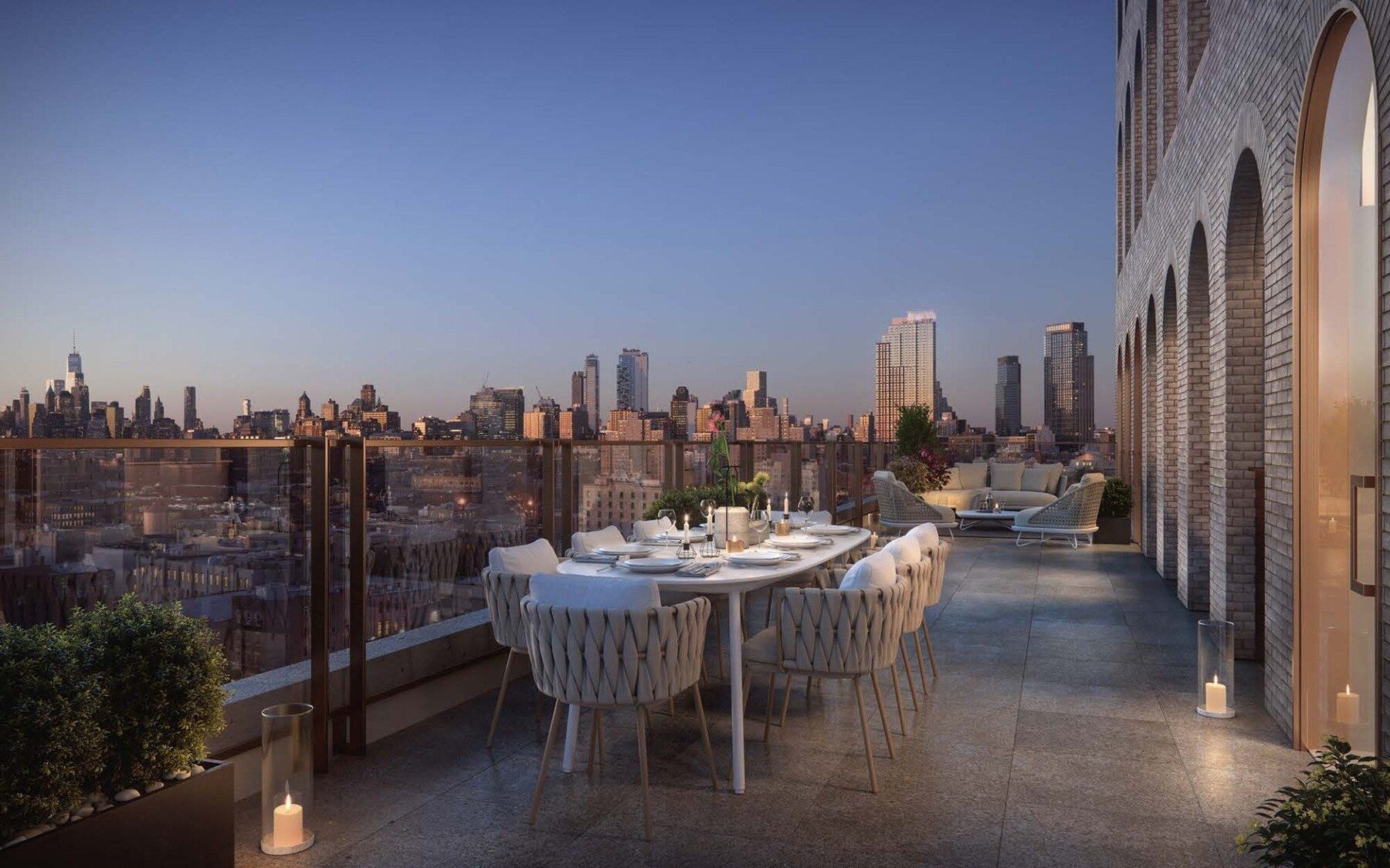 Rendering of the roof terrace with the Manhattan skyline